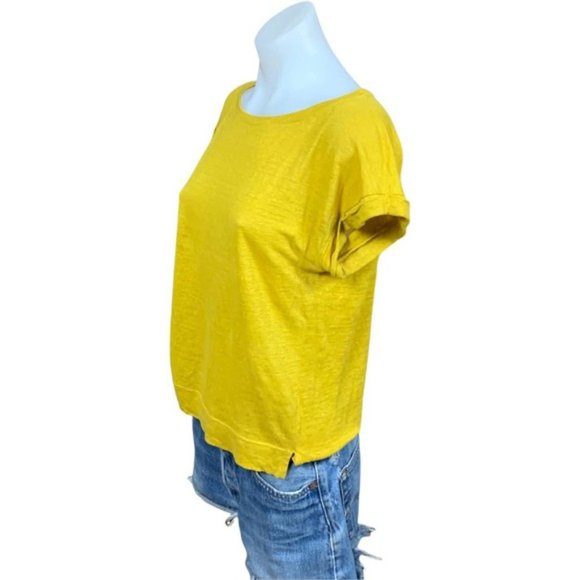 J. Crew Small Mustard Relax Fit Linen Tee Rolled Hem Short Sleeves T-shirt Basic - Picture 5 of 7